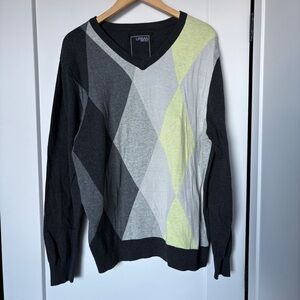 Vintage Urban Heritage Diamond V neck Sweater Golf 90s Grey XXL - 100% Cotton